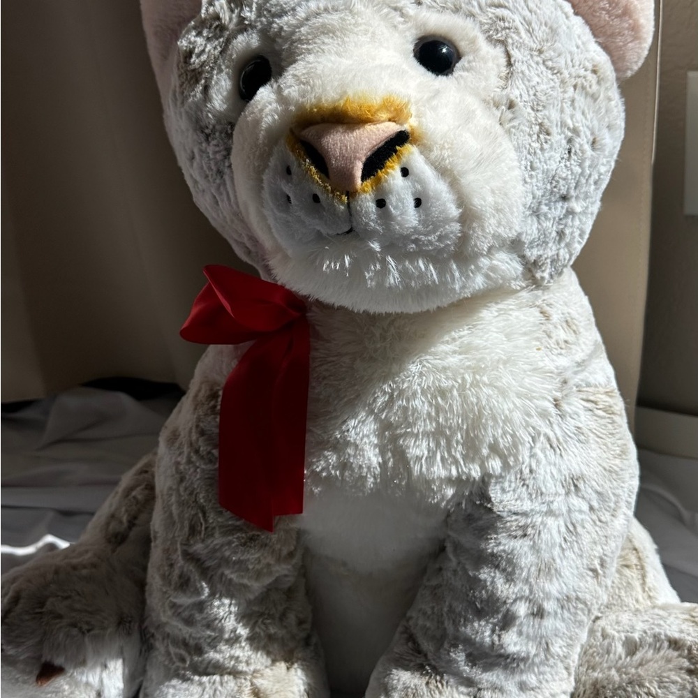 Plush Leopard with Red Bow